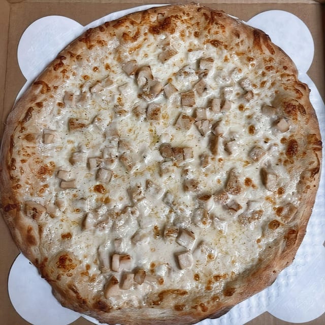 Chicken Alfredo Pizza.